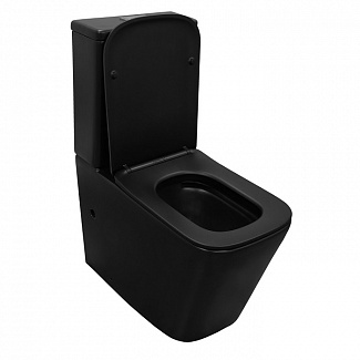 Унитаз-компакт безободковый Black King AZ-8303D сиденье Slim дюропласт с микролифтом, чёрный матовый
