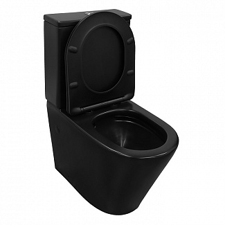 Унитаз-компакт безободковый Black Q AZ-8380 сиденье Slim дюропласт с микролифтом, чёрный матовый