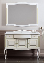 Лаура 120 комплект мебели из массива: тумба с умывальником, зеркало; цвет белый с бежевой патиной