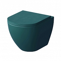 Унитаз подвесной безободковый GR-4455OLMS сиденье дюропласт с микролифтом, цвет зелёный матовый